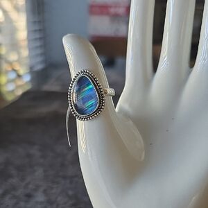 925 Sterling Silver Aurora Opal Teardrop Ring~Sz 10